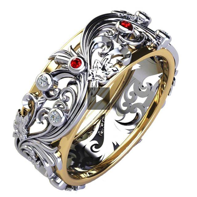 Ruby and Diamond Floral Band Red Stones Wedding Band Silver Edwardian Ring Red Rubies and Accents Milgrain Band Engraved Band Leaf Ring - Lianne Jewelry