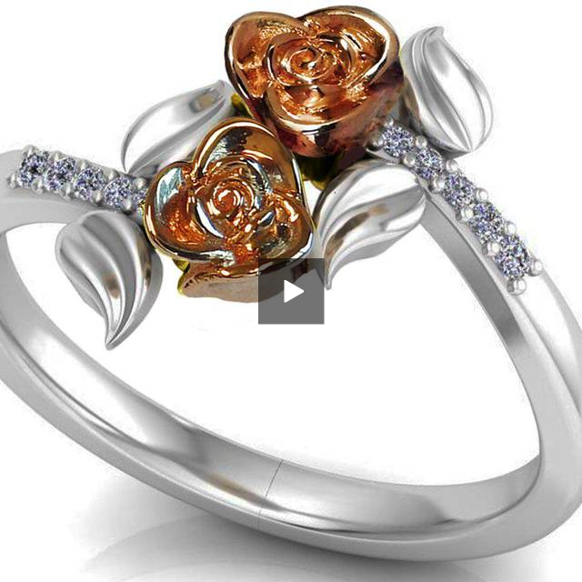 Two Roses Love Engagement Ring 2 Rose Gold Roses Branch Ring 18K Lovers Forever Ring Floral Ring Graduation Gift For Her Gift