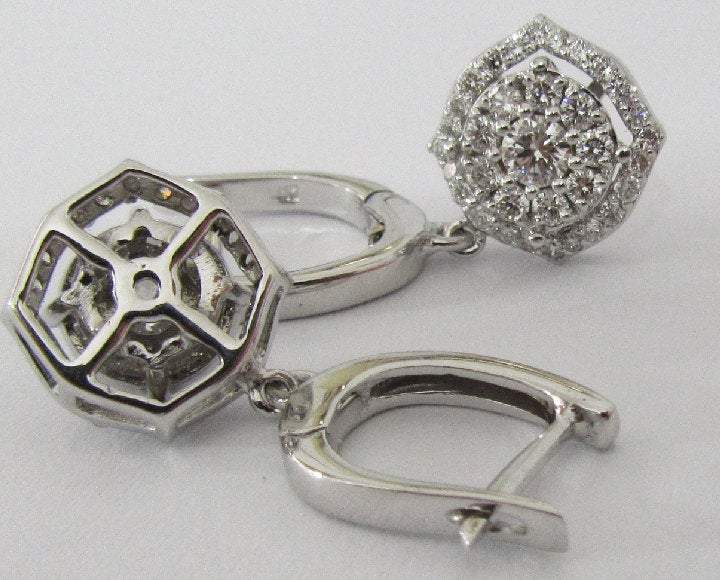 Vintage Gold Earrings Pave Earrings Leverback Earrings Diamond Earrings Cluster Earrings 14K Diamond Earrings