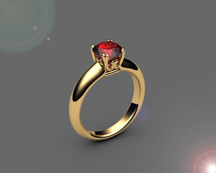 Gold Ring Ruby Ring Engagement Ring Solitaire Ring 18K Yellow gold July Birthstone