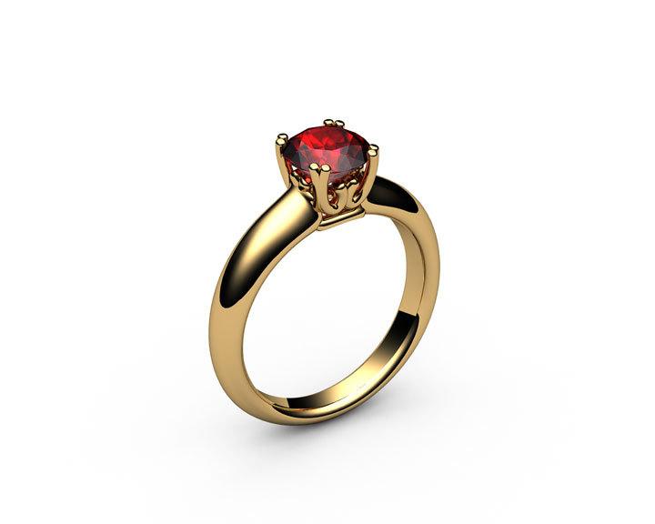 Gold Ring Ruby Ring Engagement Ring Solitaire Ring 18K Yellow gold July Birthstone