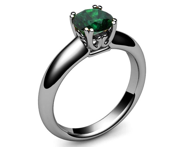 Emerald Ring, Solitaire Ring, Engagement Ring, 14K White gold, May Birthstone - Lianne Jewelry