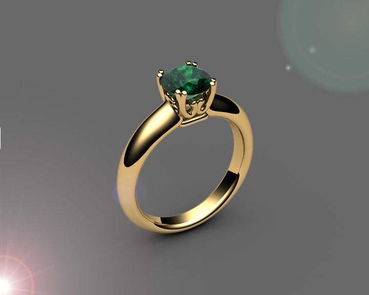 Chatham Emerald Ring Solitaire Engagement Ring Solitaire Ring 14K or 18K Yellow gold May Birthstone