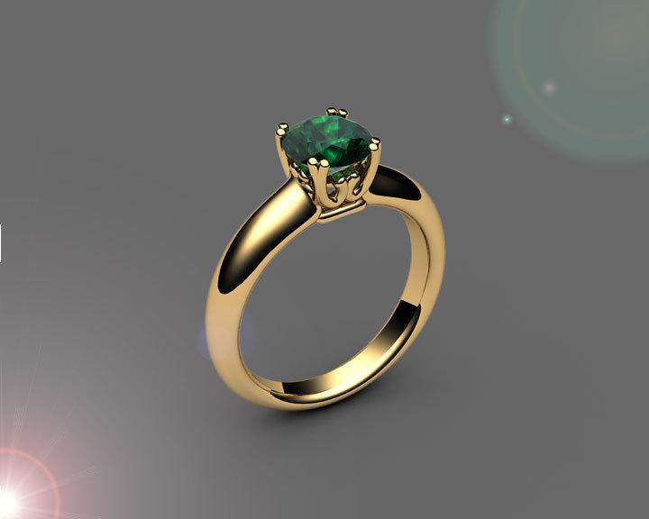 14K Emerald Engagement Ring, Solitaire Ring, Filigree Ring, Double prongs