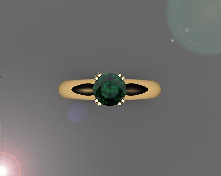 14K Emerald Engagement Ring, Solitaire Ring, Filigree Ring, Double prongs