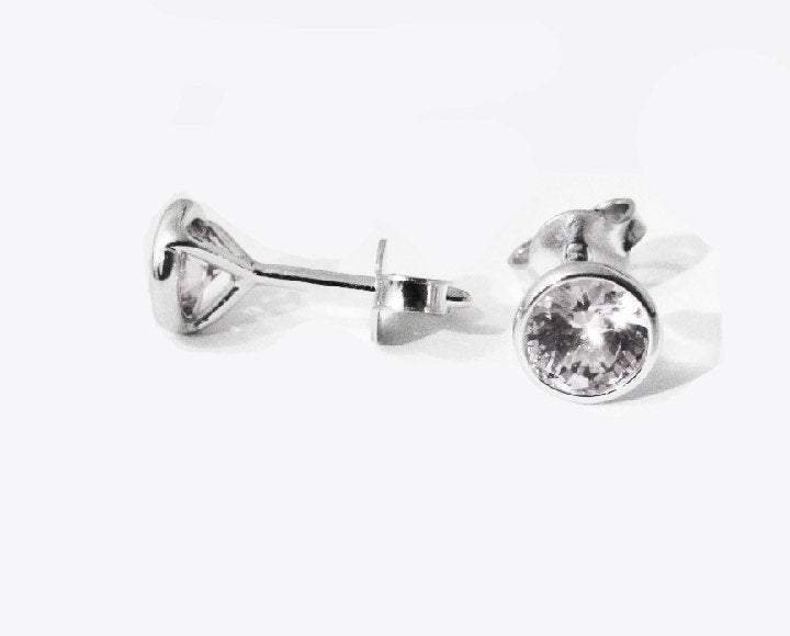 Small White Sapphire White Gold Stud Earrings, White Studs, Natural White Sapphire Earrings, Mother to Daughter Earrings, Round Brilliant