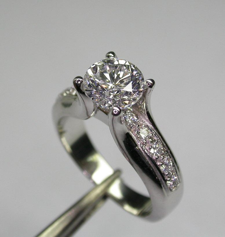 Moissanite Gold Engagement Ring, Moissanite Diamond Ring, Unique Diamond Wedding Ring, Unique White Gold Wedding Ring, Moissanite Ring
