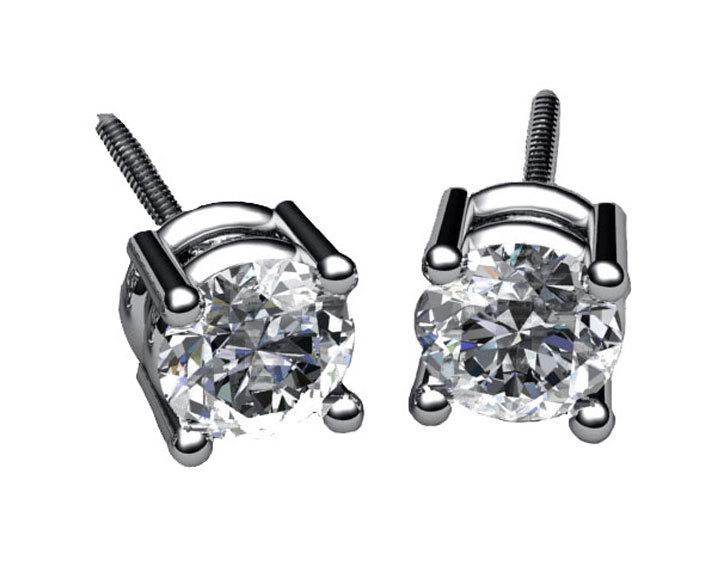 Gold Earrings Gold Earrings Stud Earrings 18K Gold with Moissanite 7 mm Round Brilliant cut - Lianne Jewelry