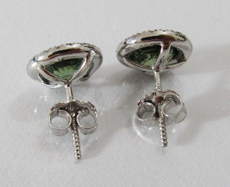 Gold Earrings Green Earrings Unique Earrings Unique Stud Earrings Halo 14K White Gold with Lab Green Sapphire F VS Diamond Valentines Gift
