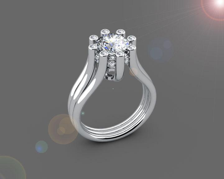 Diamond ring Gold ring 8 Prongs moissanite Unique engagement ring triple split shank 18K Yellow or 18K White gold birthday gift