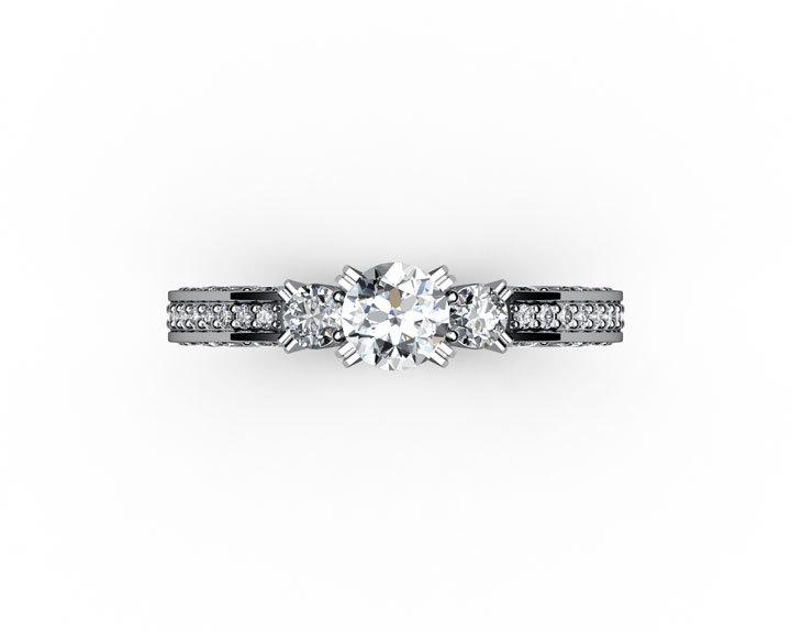 Unique One carat Engagement Diamond ring in Bella Design channel-set pavé half moon trellis crafted in 18K Yellow gold or 18K White gold