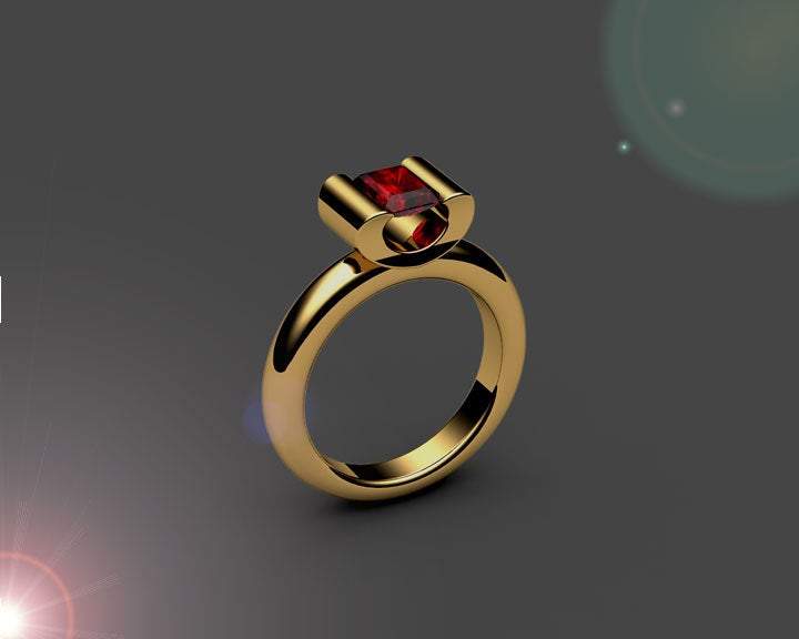 Ruby Engagement ring Radiant cut Deep Extra Fine Pigeons Blood red 18K Yellow gold or 18K White gold