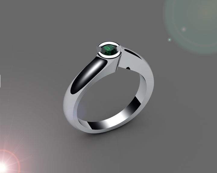 Gold ring Emerald Engagement ring Half bezel tension Solitaire Emerald Ring  carat 18K Yellow gold 18K White gold Jewelry