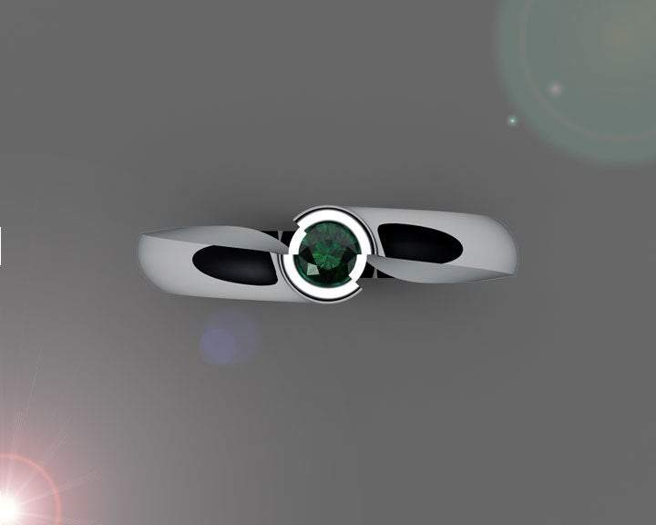 Gold ring Emerald Engagement ring Half bezel tension Solitaire Emerald Ring  carat 18K Yellow gold 18K White gold Jewelry