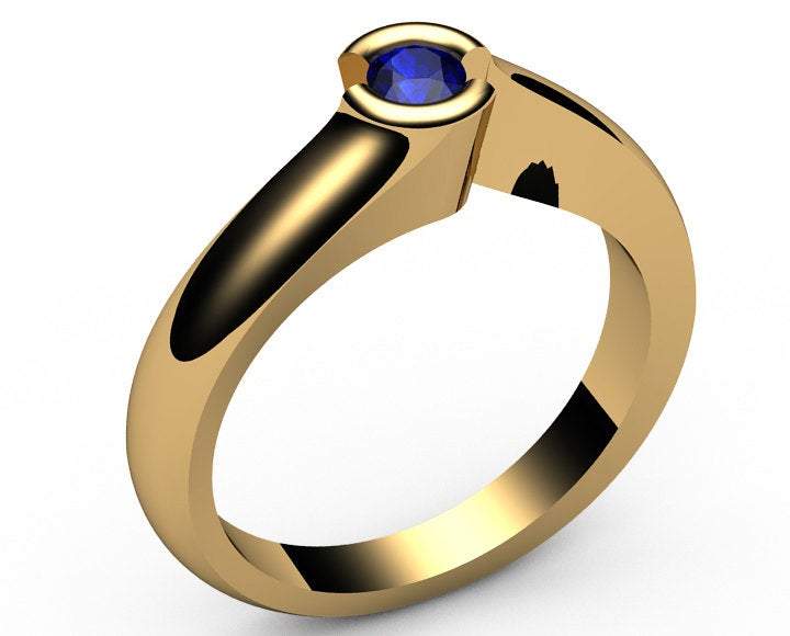 Sapphire Engagement ring Half Bezel Tension Solitaire Sapphire Ring carat 18K White gold