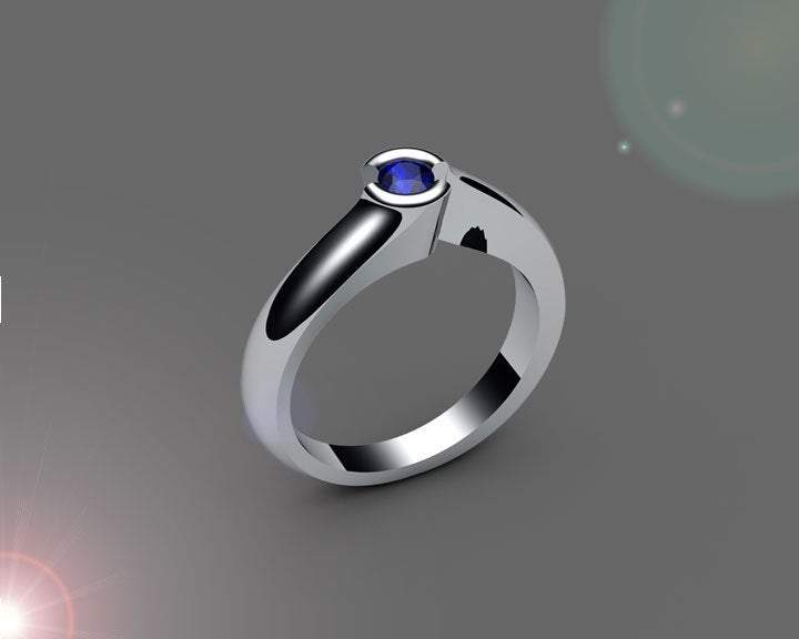 Sapphire Engagement ring Half Bezel Tension Solitaire Sapphire Ring carat 18K White gold