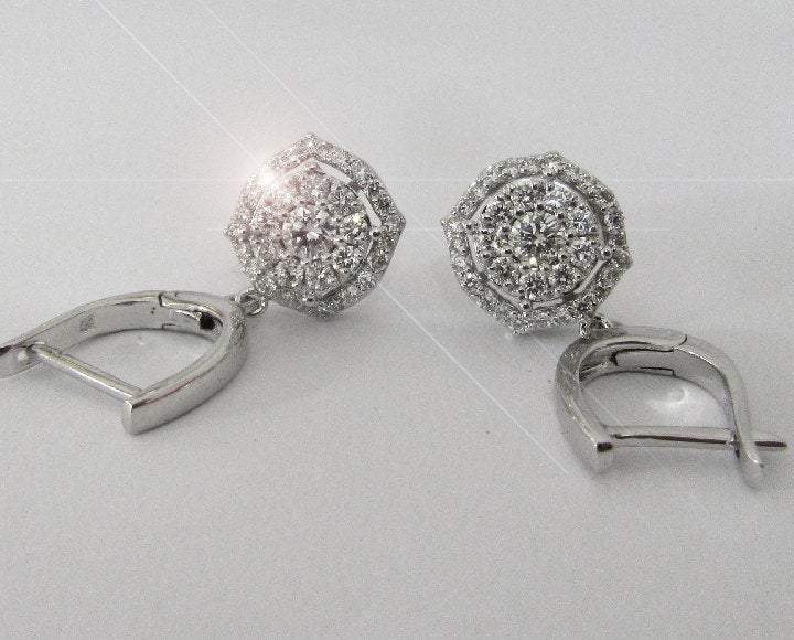 Vintage Gold Earrings Pave Earrings Leverback Earrings Diamond Earrings Cluster Earrings 14K Diamond Earrings