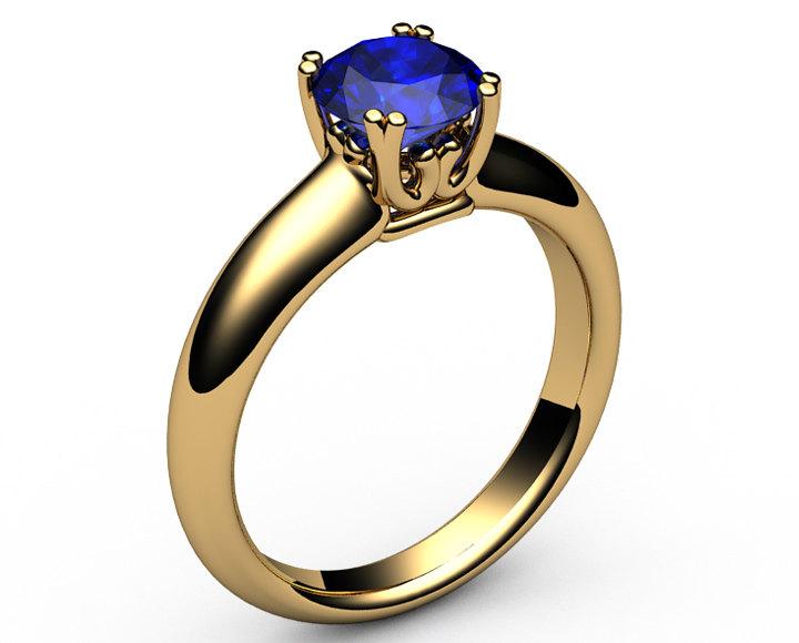 Solitaire Sapphire Filigree Gold ring, Double prongs, Unique Engagement Ring, 18K Yellow gold Ring,September Birthstone - Lianne Jewelry