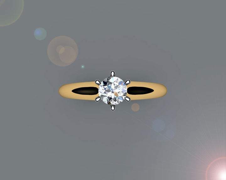 18K Solitaire Diamond Ring, 2 Tone, prongs, Unique Engagement Ring, Classic Gold Ring, Bridal Wedding Ring