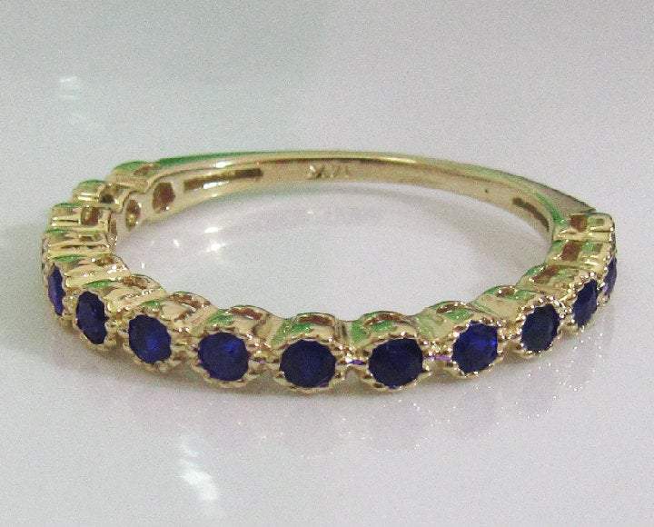 Milgrain wedding band, Anniversary Gift, Sapphire Ring, Eternity Band, 14K Yellow Gold, Genuine Sapphires, September Birthstone