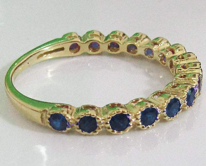 Milgrain wedding band, Anniversary Gift, Sapphire Ring, Eternity Band, 14K Yellow Gold, Genuine Sapphires, September Birthstone