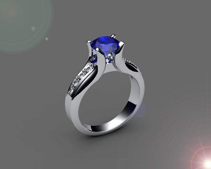 Sapphire Tension Ring Gold ring Sapphire Engagement Ring 18K White Gold Tension Ring