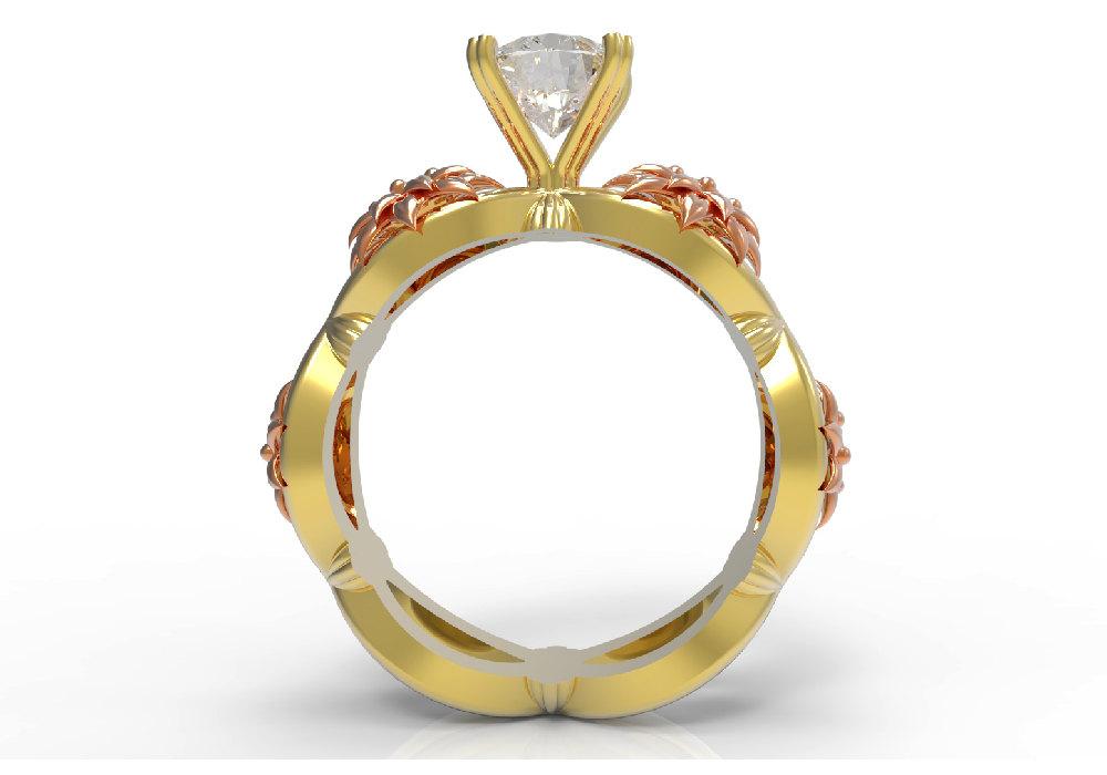 Diamond ring  Gold ring moissanite engagement ring Solid 18K Yellow and Rose Gold