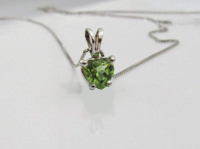 50% SALE - Peridot Heart Pendant in 14K White gold Minimalist pendant