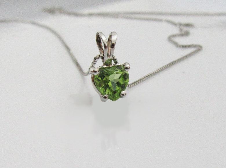Pendant Peridot Heart Pendant in 14K White gold Minimalist pendant