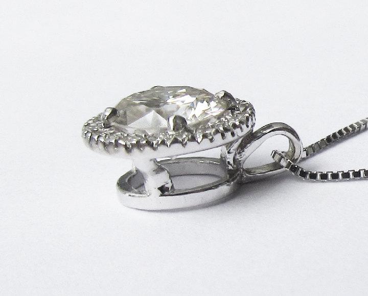 Pendant 14K White Gold Moissanite Diamond Halo Pendant with Chain Minimalist pendant