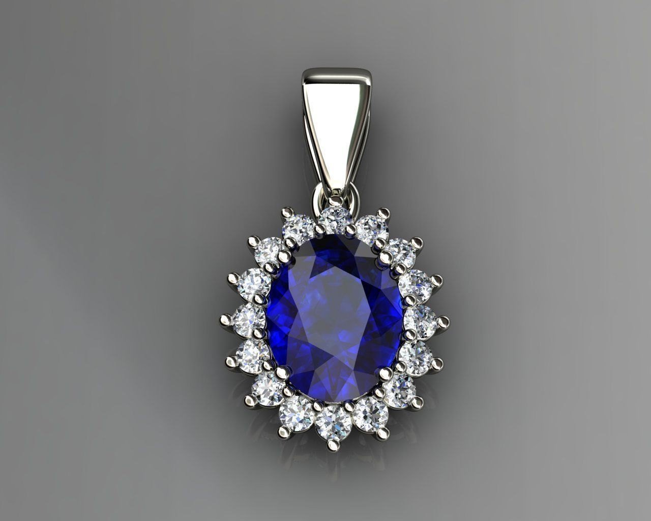 Pendant Sapphire Pendant 18K White gold Oval Pendant Diamonds D E VVS  Minimalist pendant