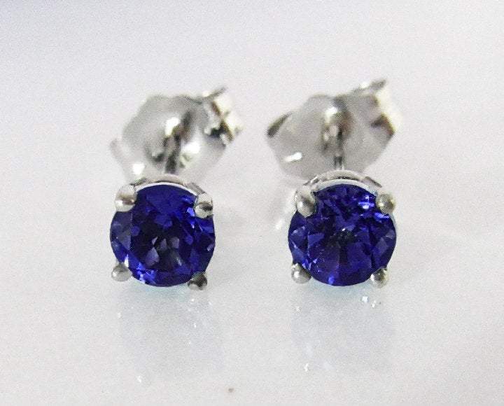 Sapphire Studs White Gold Blue stud Earrings 4mm Blue Gemstone earrings 14K White Gold Wedding Jewelry Anniversary Gift Earrings