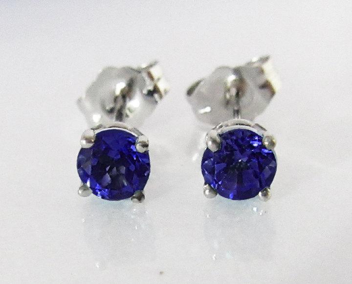 Sapphire Studs White Gold Blue stud Earrings Blue Gemstone earrings 14K White Gold Wedding Jewelry Anniversary Gift Earrings
