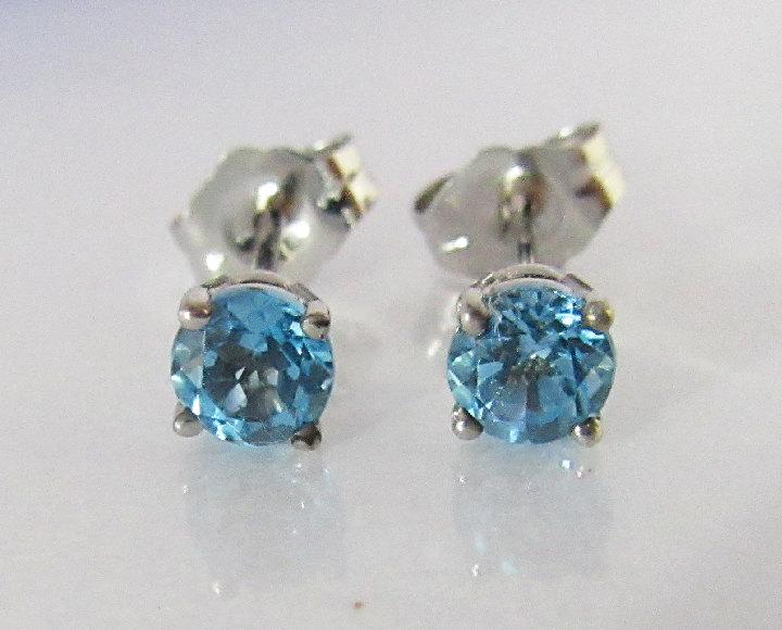 Sky Blue Studs Gold Earrings Topaz Stud Earrings 4 mm Studs Gemstone Earrings 14K White Gold Earrings Wedding Jewelry Anniversary Gift
