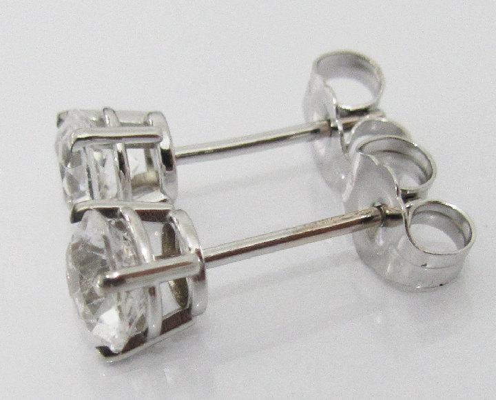 Stud Earrings White Sapphire Stud Earrings Birthday Gift Studs Gemstone 14K White Gold Earrings Wedding Jewelry Anniversary Gift