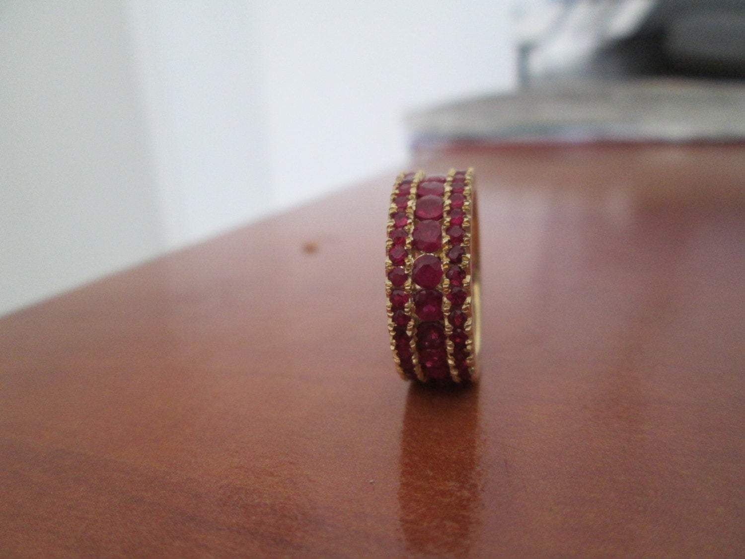 Ruby Anniversary Ring Thick Ring Ruby Eternity ring Edwardian 18K Gold 3-Row Anniversary Eternity 3.1/3 carat Natural Rubies July Birthstone