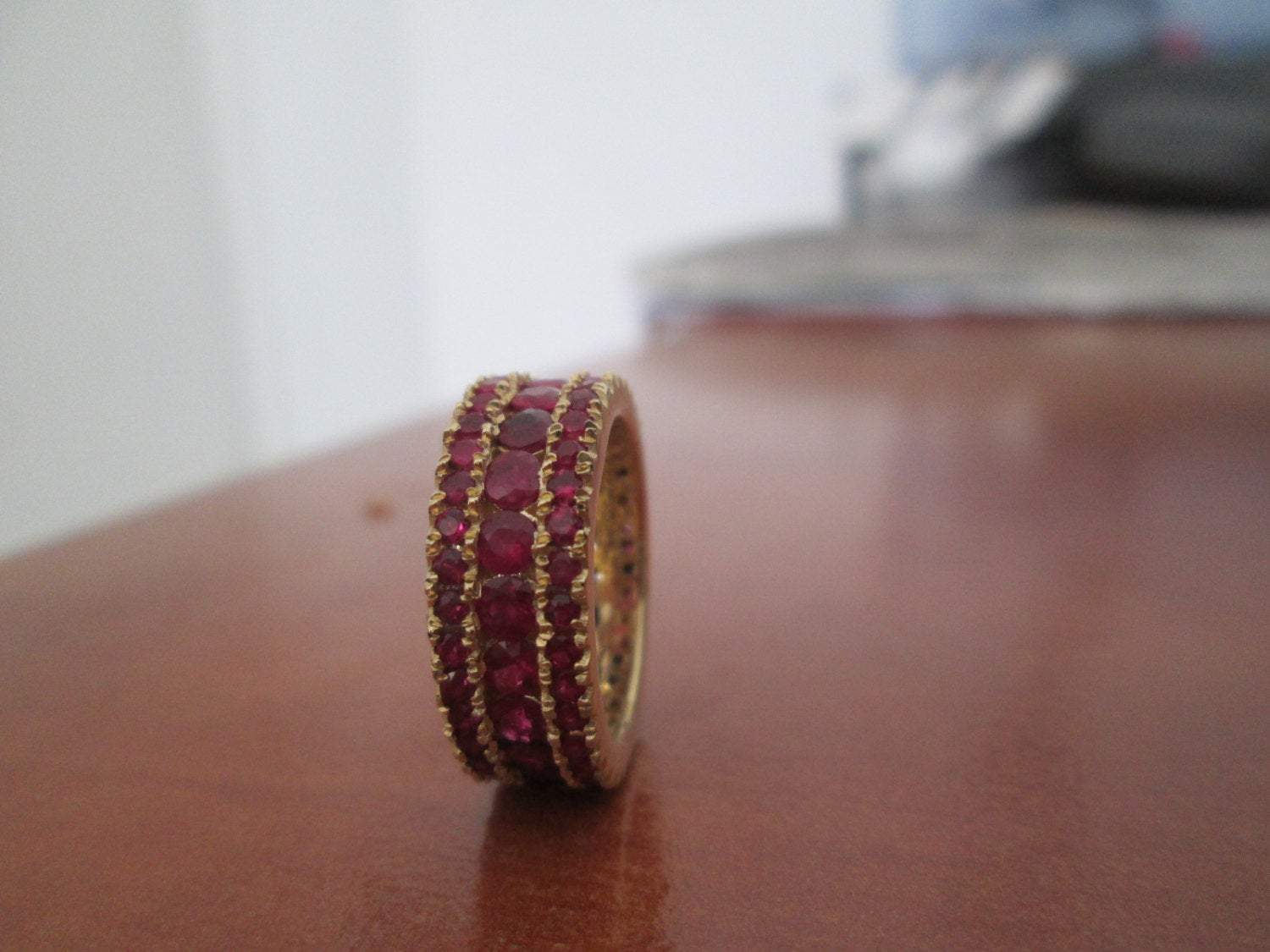 Ruby Anniversary Ring Thick Ring Ruby Eternity ring Edwardian 18K Gold 3-Row Anniversary Eternity 3.1/3 carat Natural Rubies July Birthstone