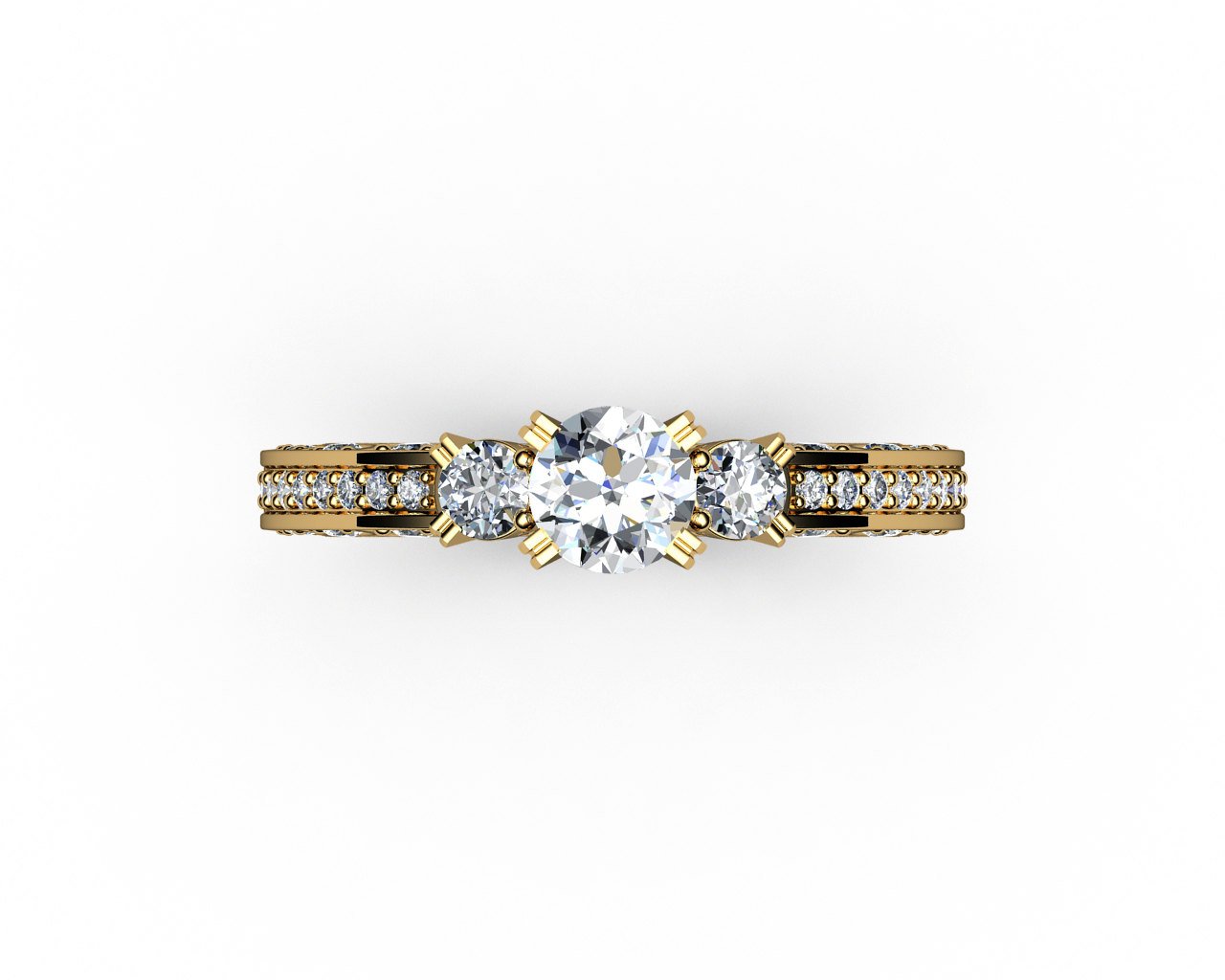 Unique One carat Engagement Diamond ring in Bella Design channel-set pavé half moon trellis crafted in 18K Yellow gold or 18K White gold