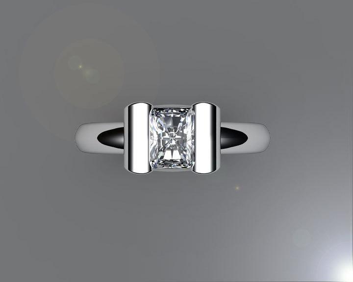 Solitaire Radiant Tension Ring 18K Gold Diamond Engagement ring Radiant cut Diamond Ring