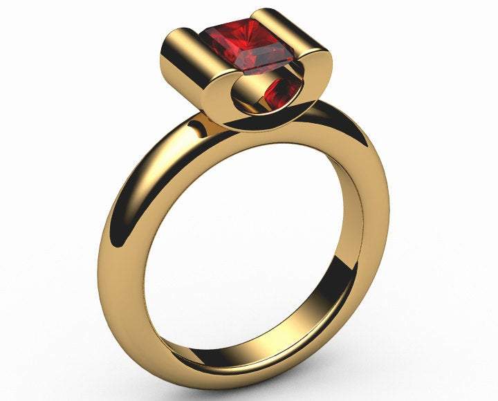 Ruby Engagement ring Radiant cut Deep Extra Fine Pigeons Blood red 18K Yellow gold or 18K White gold