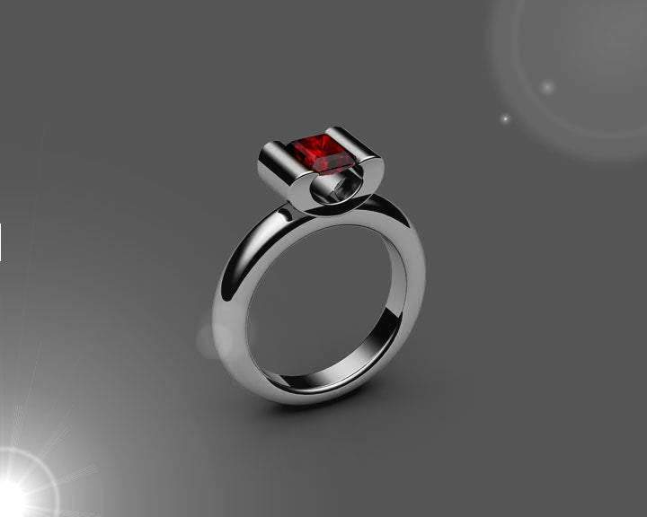 Ruby Engagement ring Radiant cut Deep Extra Fine Pigeons Blood red 18K Yellow gold or 18K White gold