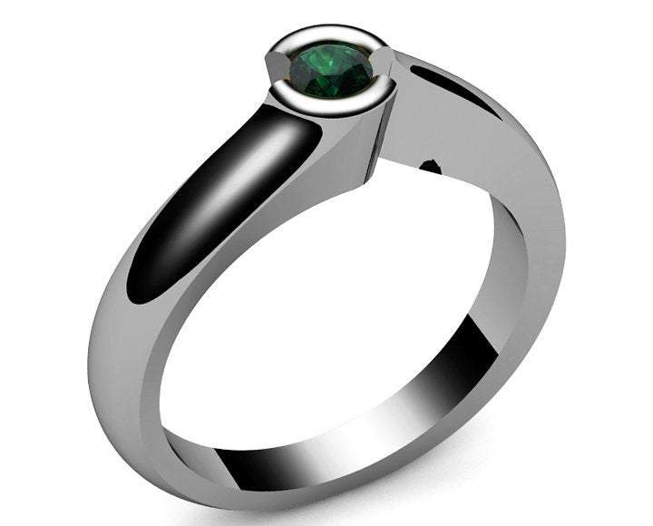 Gold ring Emerald Engagement ring Half bezel tension Solitaire Emerald Ring  carat 18K Yellow gold 18K White gold Jewelry