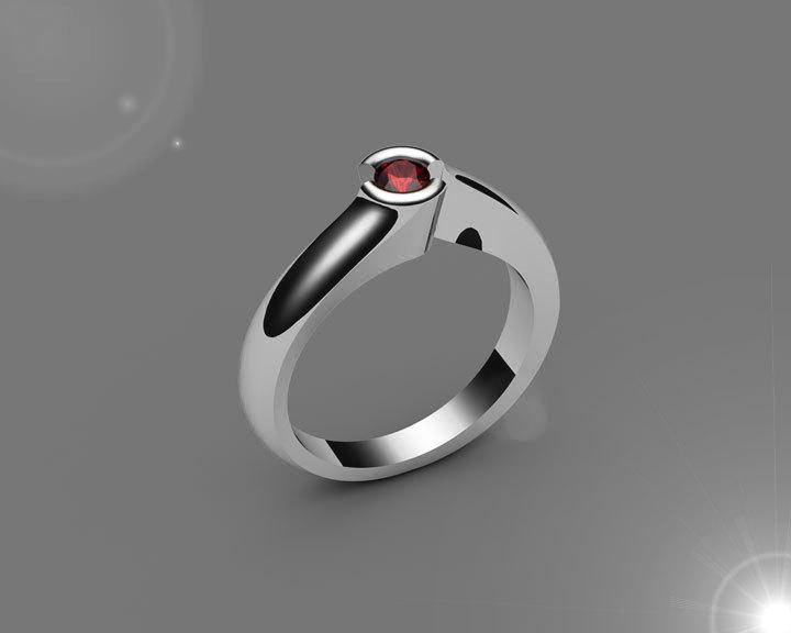 Ruby Engagement ring Half bezel tension Solitaire Ruby Ring carat 18K Yellow gold 18K White gold Jewelry