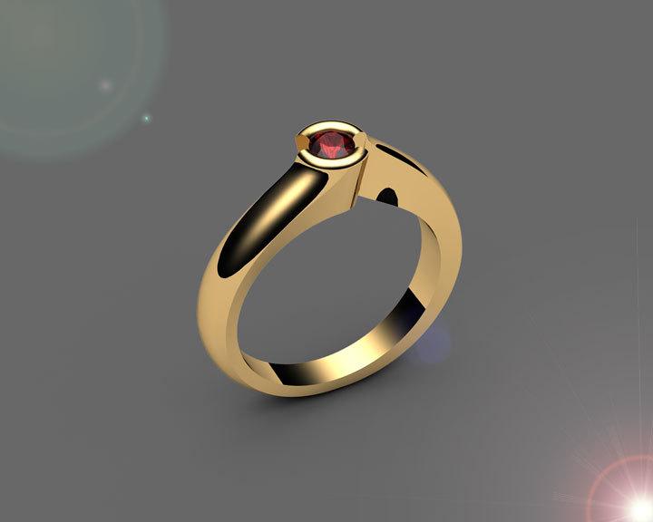 Ruby Engagement ring Half bezel tension Solitaire Ruby Ring carat 18K Yellow gold 18K White gold Jewelry