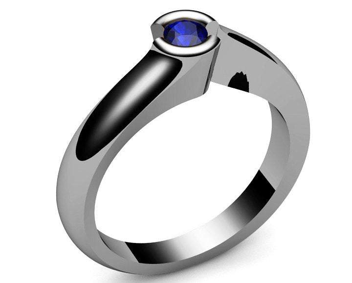 Sapphire Engagement ring Half Bezel Tension Solitaire Sapphire Ring carat 18K White gold - Lianne Jewelry