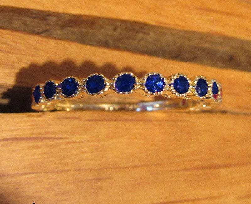 Milgrain wedding band, Anniversary Gift, Sapphire Ring, Eternity Band, 14K Yellow Gold, Genuine Sapphires, September Birthstone - Lianne Jewelry