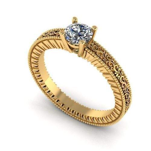 Solitaire Milgrain Ring, Filigree Ring, Anniversary Band with Stone