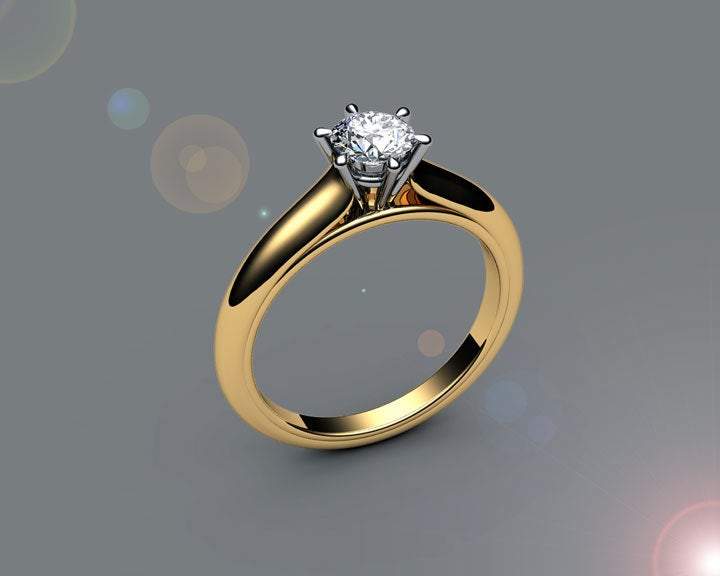 18K Solitaire Diamond Ring, 2 Tone, prongs, Unique Engagement Ring, Classic Gold Ring, Bridal Wedding Ring
