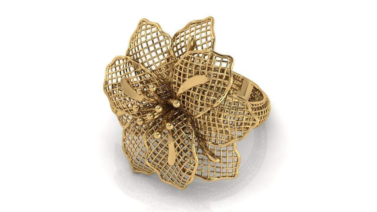 Big Rose Gold Flower Leaves Ring Floral ring Filigree Ring Huge Flower 18K gold Engagement Ring
