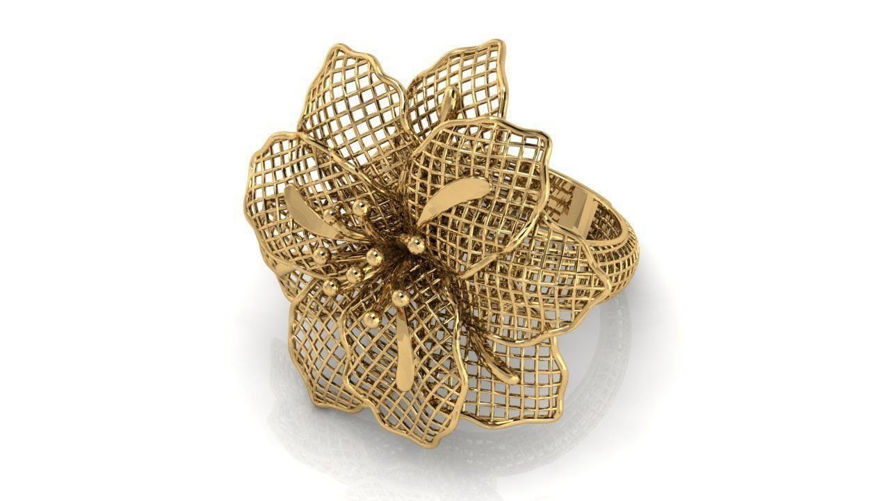 Big Flower Filigree Ring Leaves Floral ring Huge Flower 18K gold Engagement Ring - Lianne Jewelry